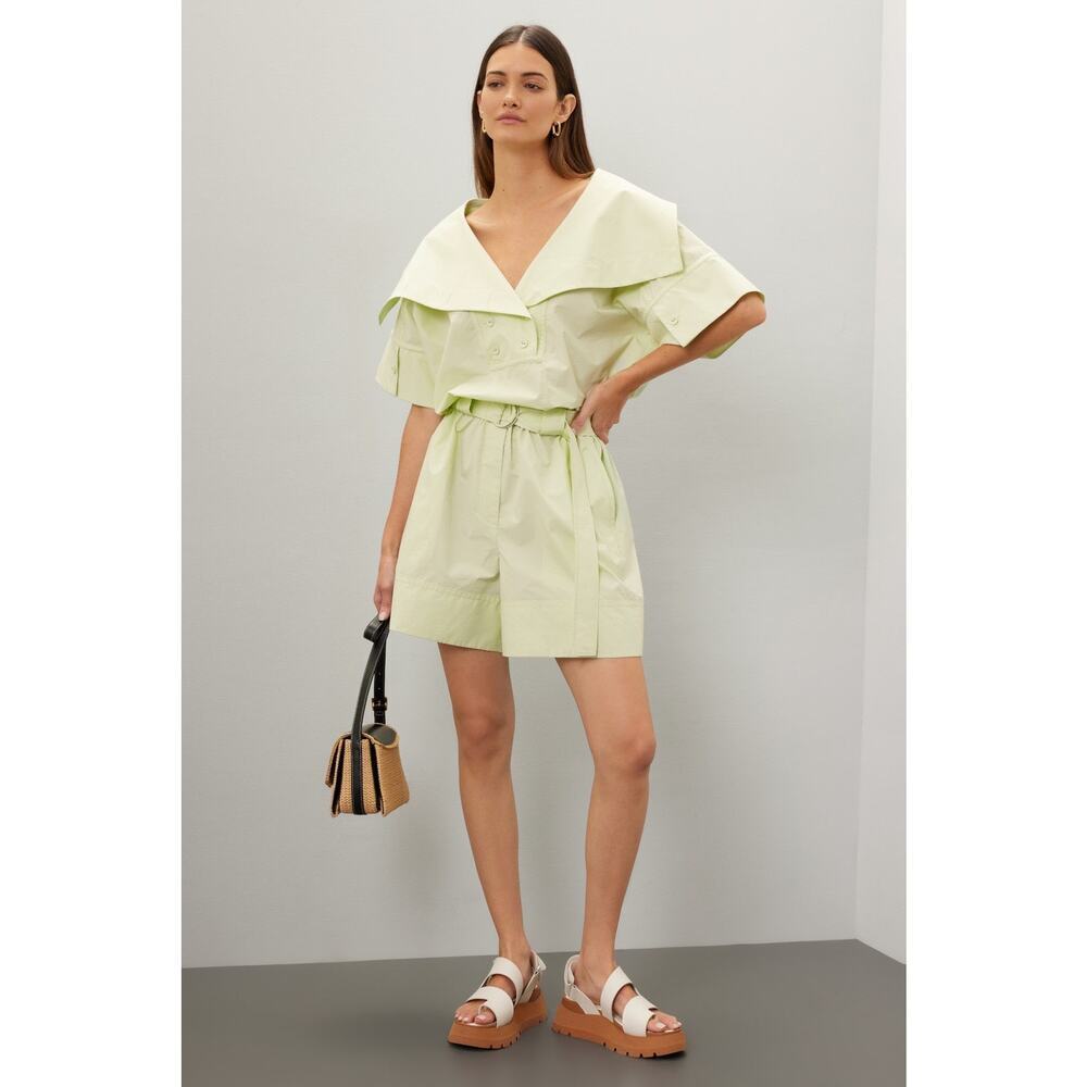 3.1 PHILLIP LIM Yellow Mint Split Neck Utility Belted Romper Size 8